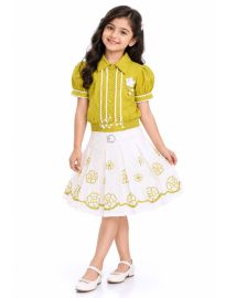 Graceful Essence Girls Floral Embroidered Puff Sleeve Top and Short Skirt Set