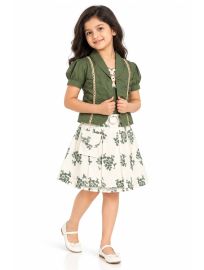 Graceful Essence Girls Floral Applique Jacket Top and Pleated Mini Skirt Set