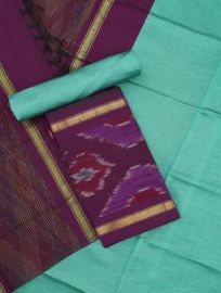 Graceful Essence Silk Cotton Abstract Floral Ikat Border Dress Material