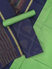 Graceful Essence Silk Cotton Navy Blue Geometric Diamond Ikat Dress Material