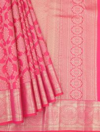 Gracecharm Pure Silk Floral Bouquet Jaal with Medallion Pallu Zari Border Saree