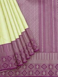 Vivaha Kanchipuram Pure Silk Floral Jaal with Diagonal Geometric Pallu Saree
