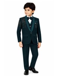 Royal Elegance Boys Deep Teal Embellished Tuxedo 5 Piece Suit Set