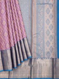 Vivaha Pure Silk Kanchipuram Checked Grid and Floral Butta Design with Zari Border Saree