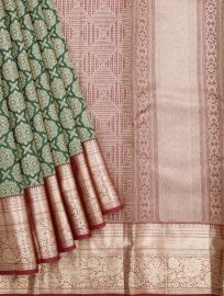 Vivaha Pure Silk Kanchipuram Round Floral Medallion Design with Zari Border Saree