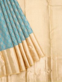 Vivaha Pure Silk Kanchipuram Geometric Hexagon Design Contrast Border Saree