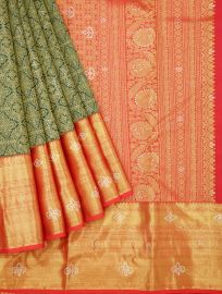 Vivaha Pure Silk Kanchipuram Traditional Floral Motif with Stone Work Zari Border Saree