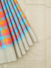 Gracecharm Pure Soft Silk Multicolor Check with Diamond Brocade Pallu Saree
