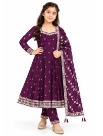 Graceful Essence Girls Butta Embroidered Flared Kurta Pant Dupatta Set