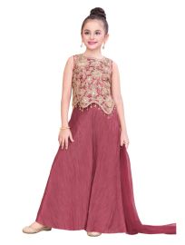 Gracecharm Crape Silk Girls Embroidered Ethnic Crop Top Palazzo Set with Dupatta