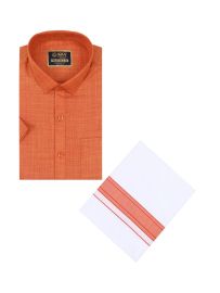 KKV Men’s Half Sleeve Cotton Readymade Shirt and Dhoti Set | Traditional Ethnic Wear
