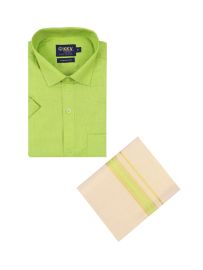 KKV Men’s Half Sleeve Cotton Readymade Shirt and Dhoti Set | Traditional Ethnic Wear