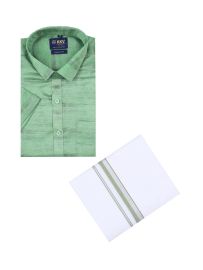 KKV Men’s Half Sleeve Shiny Cotton Mix Readymade Shirt and Dhoti Set
