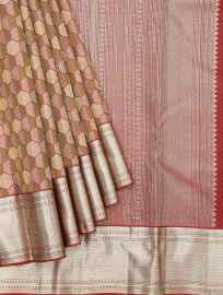 Vivaha Pure Silk Kanchipuram Wedding Geometric Cube Design with Zari Border Saree