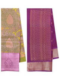 Gracecharm Emerald Glow Art Silk Girls Pavadai Dhavani Material Set