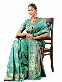 Gracecharm Shot Silk Floral Butta Design Floral Vine Border Saree 