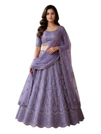 Graceful Essence Twill Net Floral Embroidered Semi-Stitched Lehenga Choli