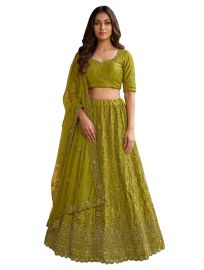 Graceful Essence Net Ornate Vine Embroidered Semi-Stitched Lehenga Choli