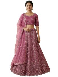 Graceful Essence Twill Net Mughal Arch Embroidered Semi-Stitched Lehenga Choli