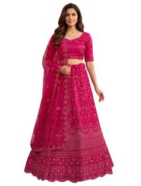 Graceful Essence Net Floral Vine Jaal Semi-Stitched Lehenga Choli