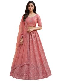 Graceful Essence Net Wavy Floral Jaal Semi-Stitched Lehenga Choli