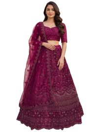 Graceful Essence Net Leafy Floral Jaal Semi-Stitched Lehenga Choli