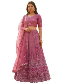 Graceful Essence Twill Net Jharokha Panel Semi-Stitched Lehenga Choli