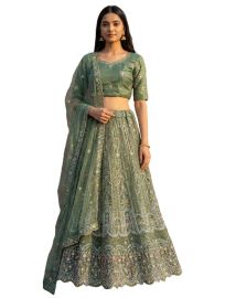 Graceful Essence Twill Net Mehrab Panel Semi-Stitched Lehenga Choli