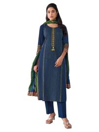 Graceful Muse Readymade Striped Floral Panel Yoke Embroidered Salwar Kameez