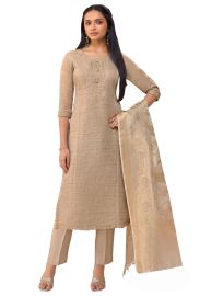 Graceful Muse Readymade Textured Butta Round Neck Embroidered Salwar Kameez