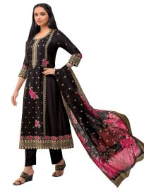 Graceful Muse Readymade Floral Butta Round Neck Embroidered Salwar Kameez