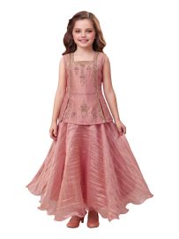 Gracecharm Girls Floral Sequin Embroidered Layered Lehenga Set
