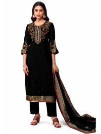 Graceful Muse Readymade Black Floral Vine Embroidered Salwar Kameez
