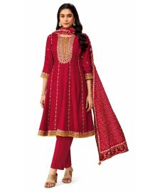 Graceful Muse Readymade Crimson Gold Embroidered Bandhani Salwar Kameez