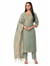 Graceful Muse Readymade Sage Geometric Yoke Embroidered Salwar Kameez