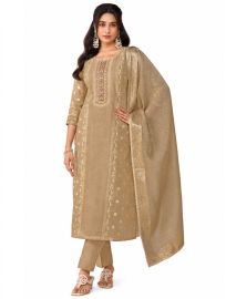 Graceful Muse Readymade Taupe Floral Butta Yoke Embroidered Salwar Kameez