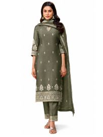 Graceful Muse Readymade Olive Ornamental Butta Embroidered Salwar Kameez