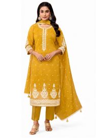 Graceful Muse Readymade Mustard Ornamental Butta Embroidered Salwar Kameez