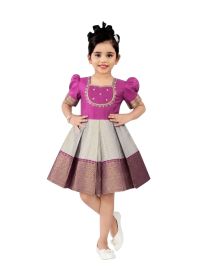 Traditional Art Silk Silver Grey Geometric Zari Border Frock