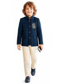 Gracecharm Boys Floral Brooch Blazer 3 Piece Set