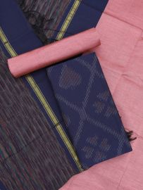 Graceful Essence Silk Cotton Navy Blue Geometric Diamond Ikat Dress Material