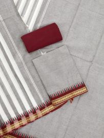 Graceful Essence Kanchi Cotton Plain Temple Motif Border Dress Material