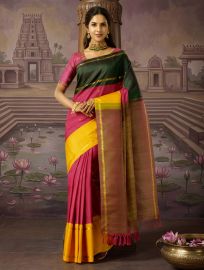 Vivaha Bridal Kanchipuram Pure Silk Zari Butta with Ornamental Stripe Pallu Saree