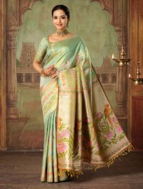 Vivaha Goddess Kanchipuram Pure Silk Floral Butta with Parrot Floral Pallu Saree