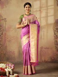 Vivaha Goddess Kanchipuram Pure Silk Floral Jaal with Bird Motif Brocade Border Saree
