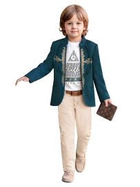 Gracecharm Boys Embellished Blazer Jacket T-Shirt and Pant 3 Piece Set