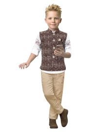 Gracecharm Boys Floral Trellis Nehru Waistcoat Shirt and Pant 3 Piece Set