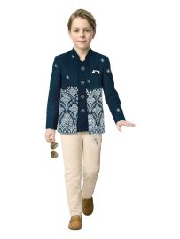 Gracecharm Boys Floral Embroidered Blazer Jacket 3 Piece Set