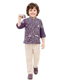 Gracecharm Boys Floral Vine Embroidered Nehru Waistcoat 3 Piece Set