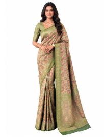 Gracecharm Mashru Kanjivaram Silk Floral Vine Square Medallion Pallu Saree